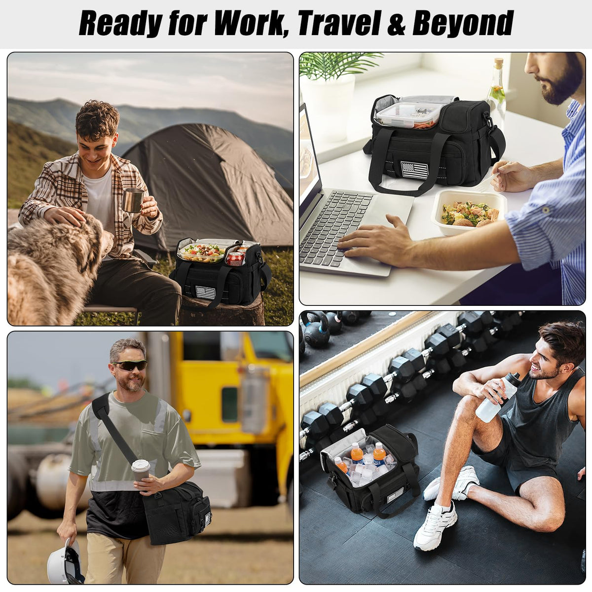 ETRONIK black finish lunch bag suited for work, hiking, or beach trips.