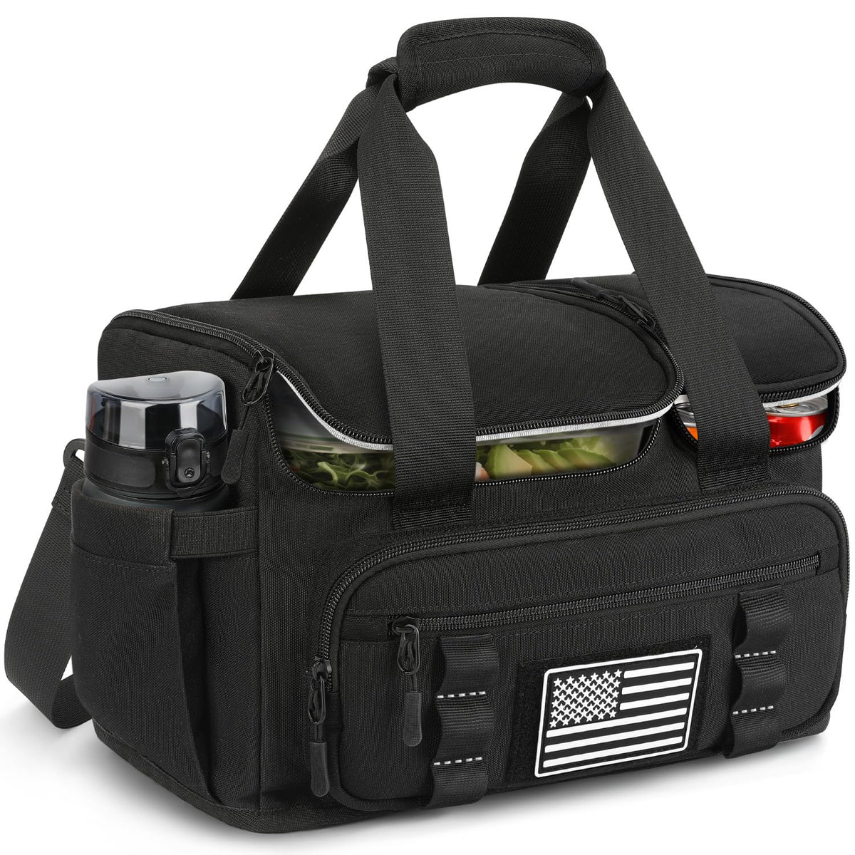ETRONIK tactical lunch bag 20l front view showing ample space for meals and snacks