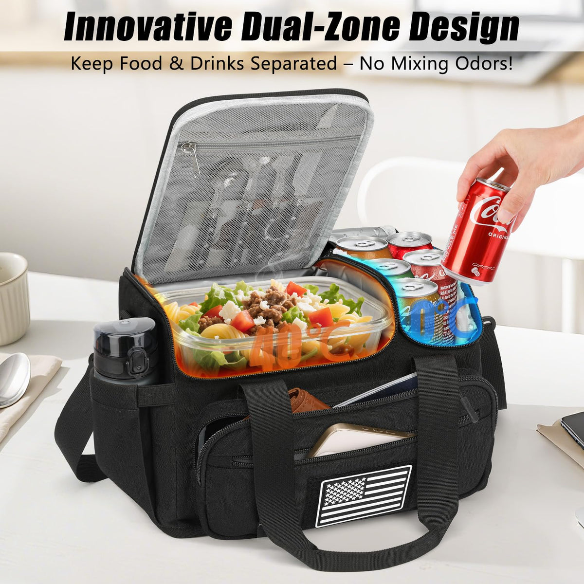 ETRONIK lunch bag interior keeps items cold up to eight hours