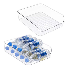 Ettori 2-pack water bottle organizer bin, clear plastic for quick bottle access.