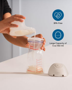 Eufy milk container shown in fridge or freezer for easy storage.