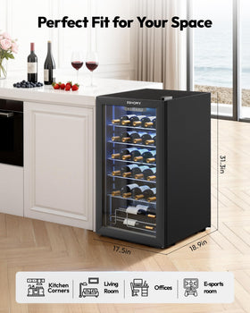 EUHOMY 25-bottle wine cooler adjustable legs provide stable setup for any space.