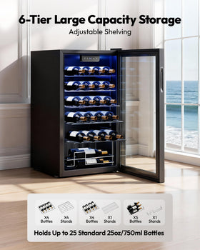 EUHOMY 25-bottle wine cooler digital control panel enables precise temperature management.