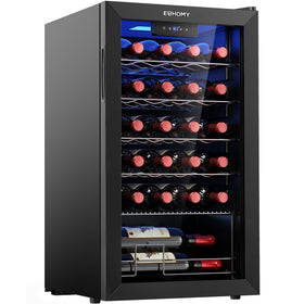 EUHOMY 25-bottle wine cooler front view showing compact freestanding design.
