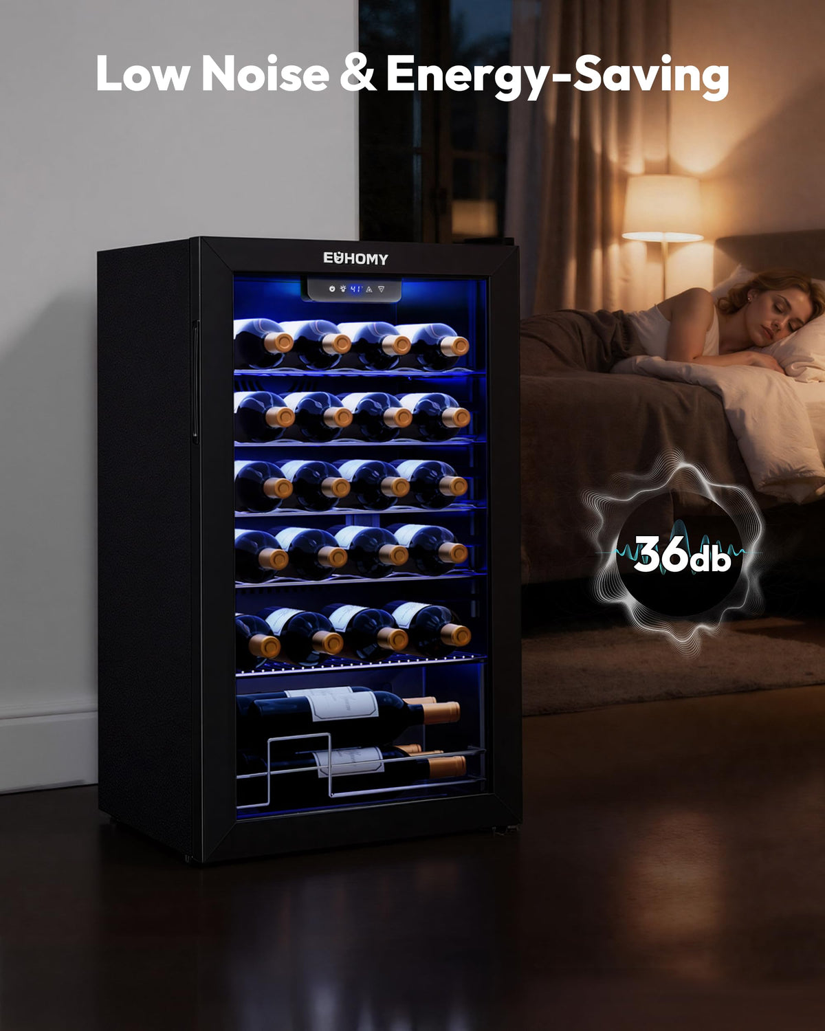 EUHOMY 25-bottle wine cooler reversible door offers flexible placement and easy access.