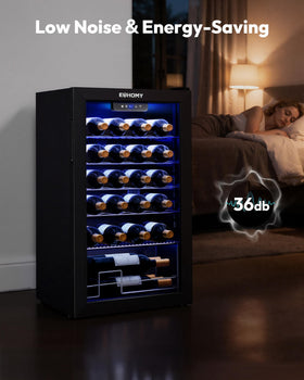 EUHOMY 25-bottle wine cooler reversible door offers flexible placement and easy access.