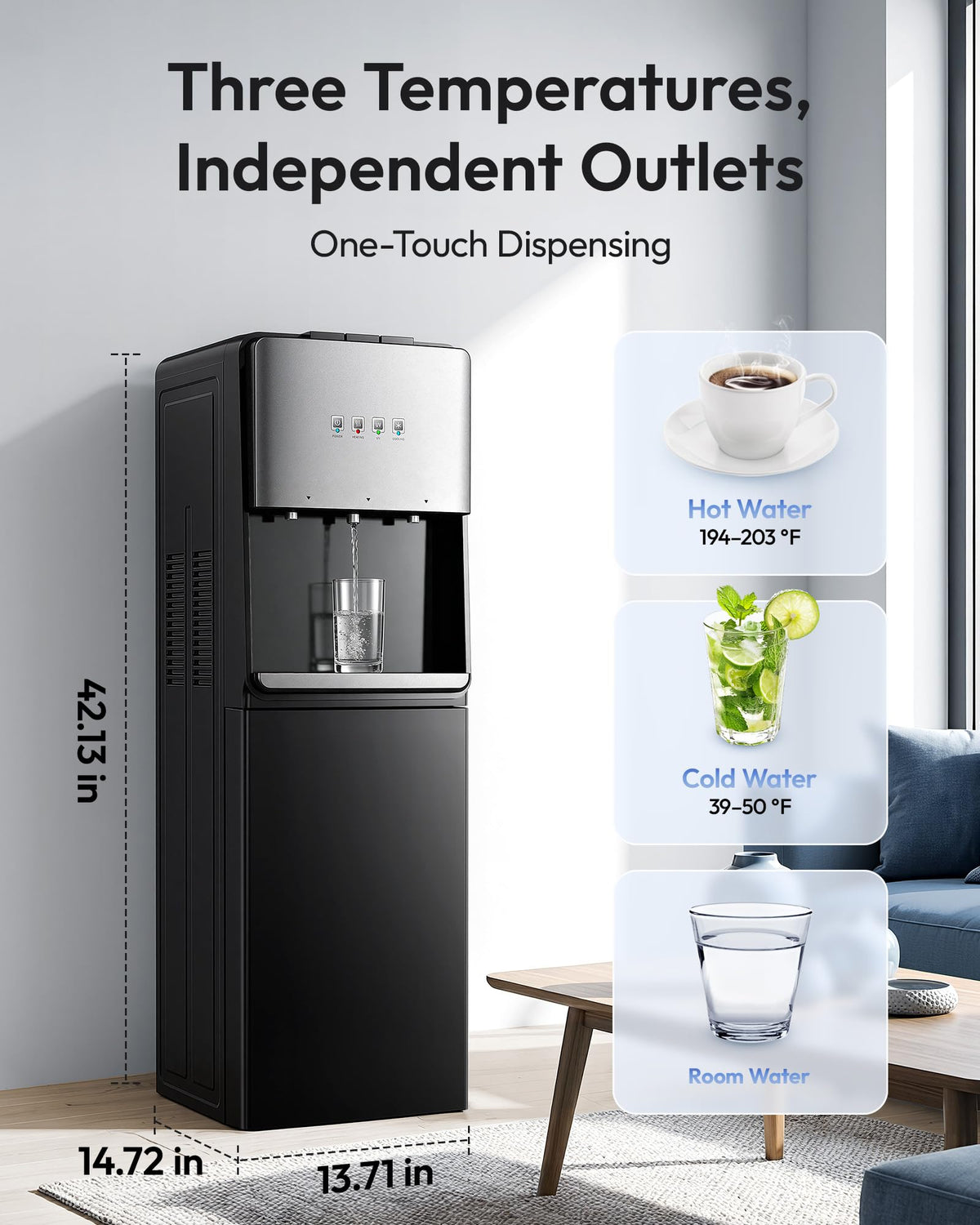 Euhomy hot water spout enables fast tea and coffee preparation.