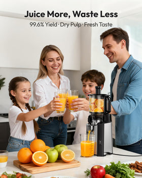 EUHOMY juicer uses 43 RPM slow mastication to preserve flavor.