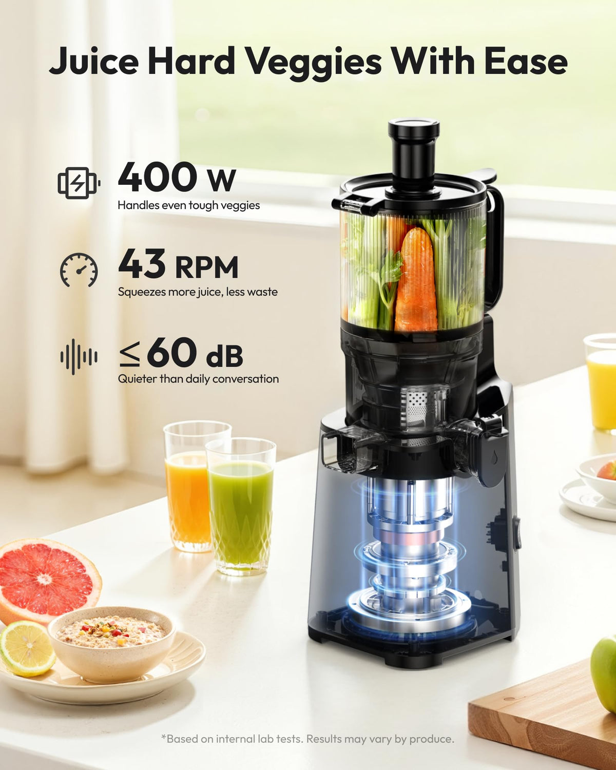 EUHOMY reverse function clears jams quickly for uninterrupted juicing.