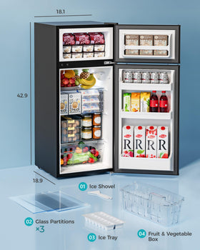 EUHOMY compact fridge features adjustable feet for level placement