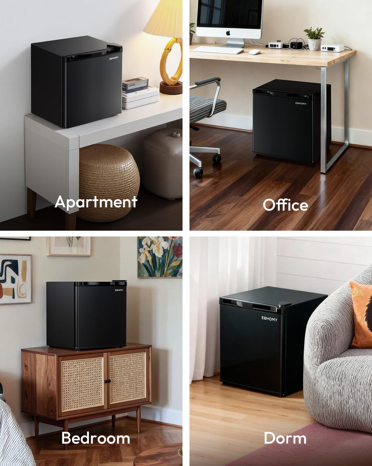 EUHOMY mini fridge removable shelf creates extra storage.