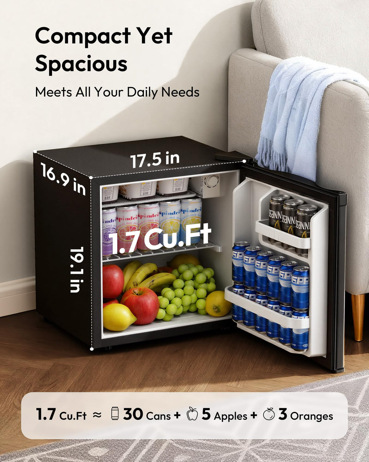 EUHOMY mini fridge with reversible door enables flexible placement.