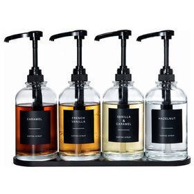 Euiaey coffee syrup dispenser set with black glass bottles for a stylish counter