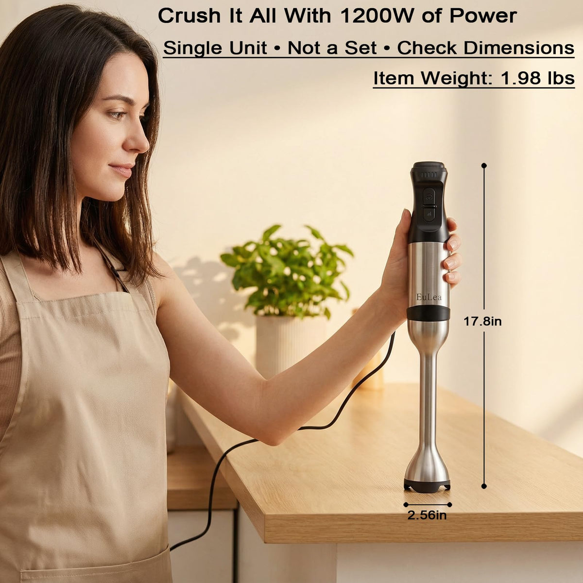 EuLea 6-blade stainless steel head delivers lump-free blends.