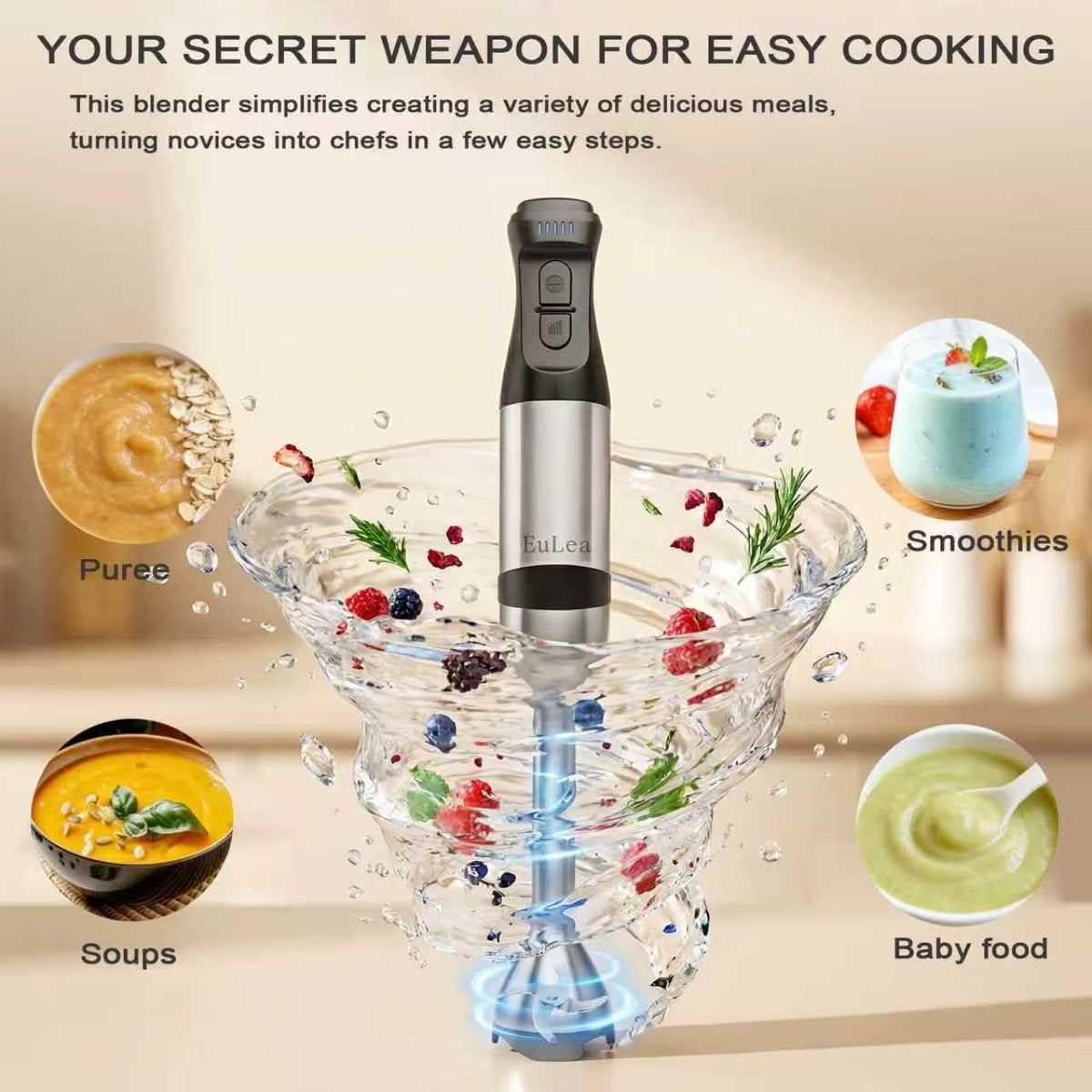 EuLea 5-speed control enables precise texture for sauces and shakes.