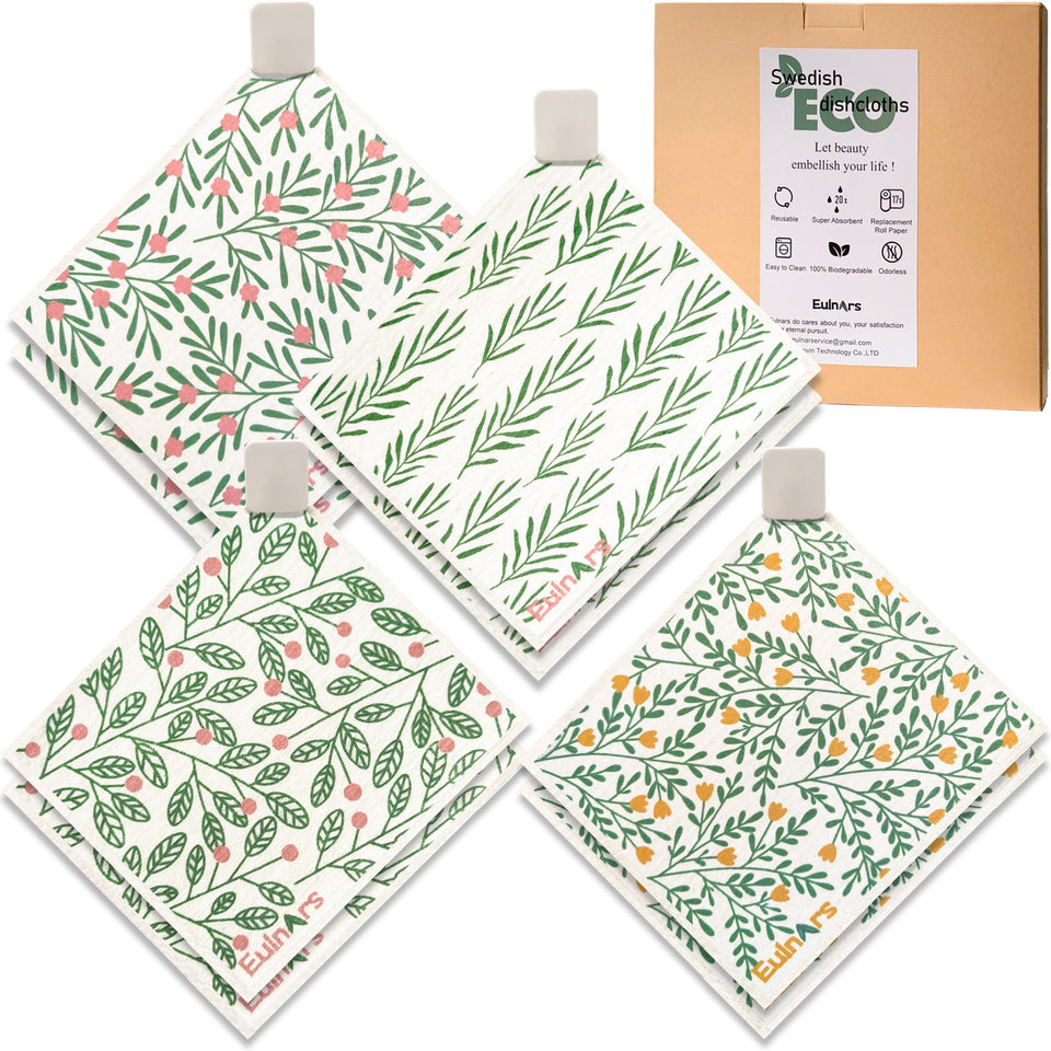 Eulnars Swedish dishcloths 8-pack green for quick, eco-friendly kitchen cleanup.