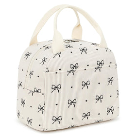 EurCross Cute Bow Tie Lunch Bag in ivory, front view with bow detail for school days.