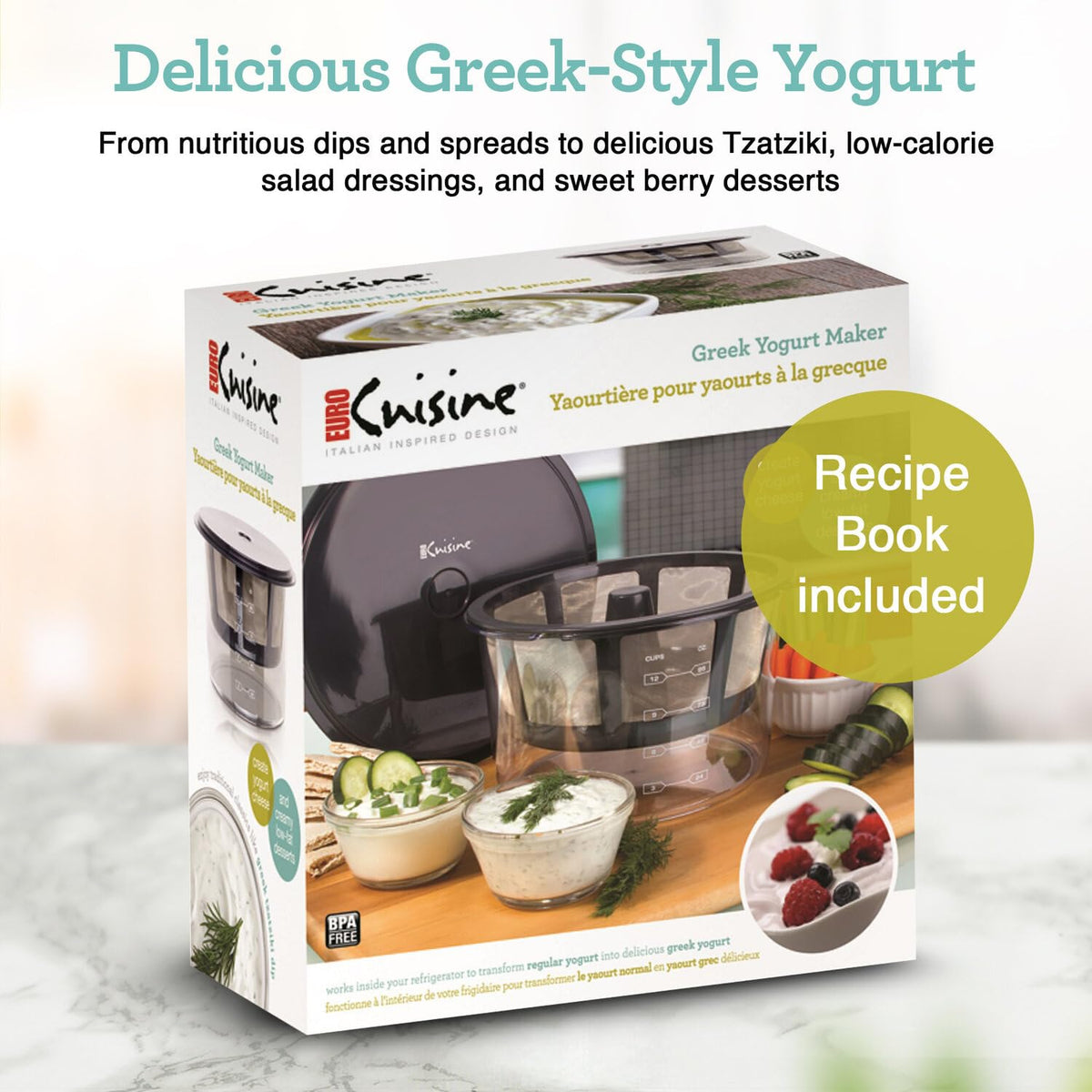 Euro Cuisine GY60 BPA-free components ensure safe yogurt preparation.