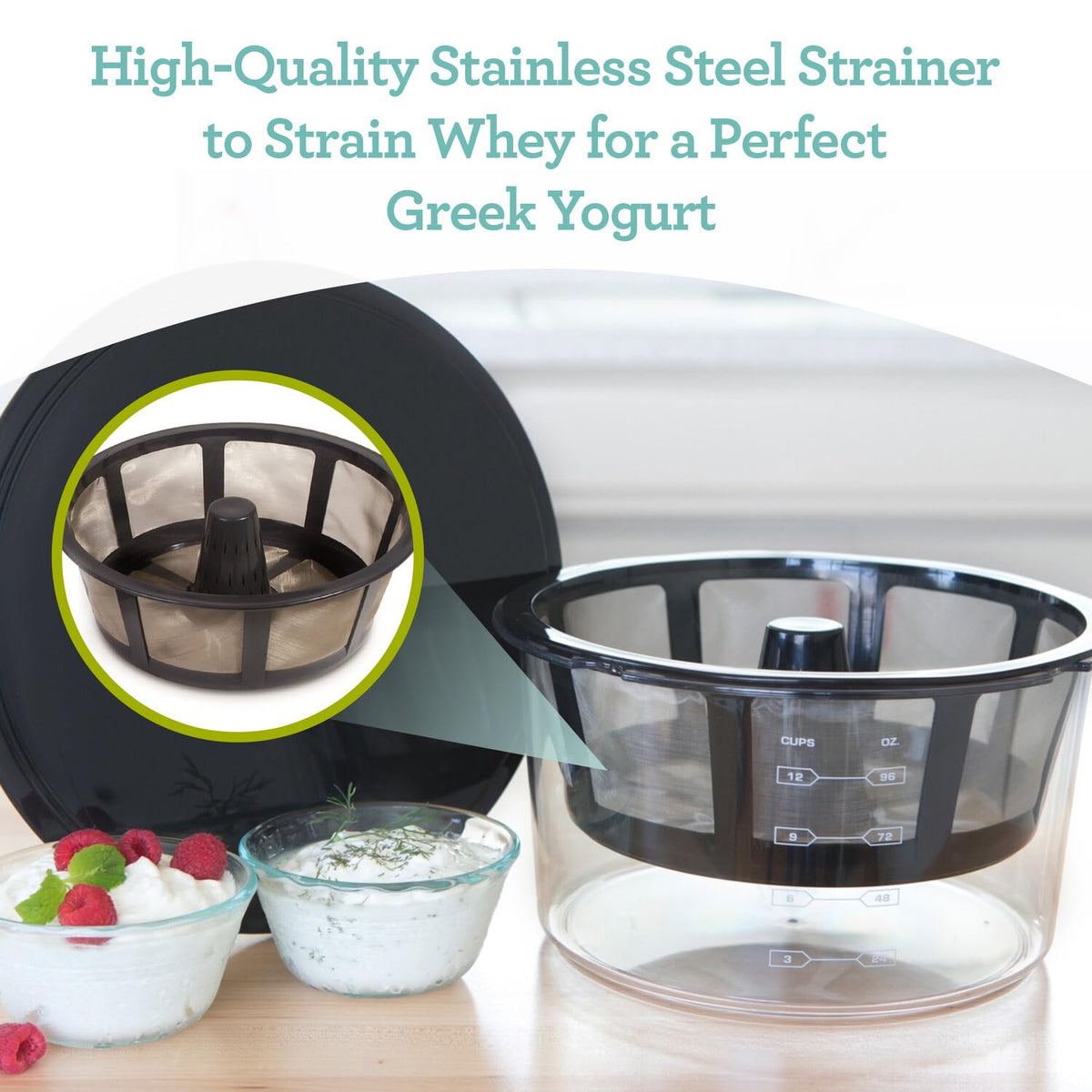 Euro Cuisine GY60 recipe book included for yogurt cheese and tzatziki ideas.