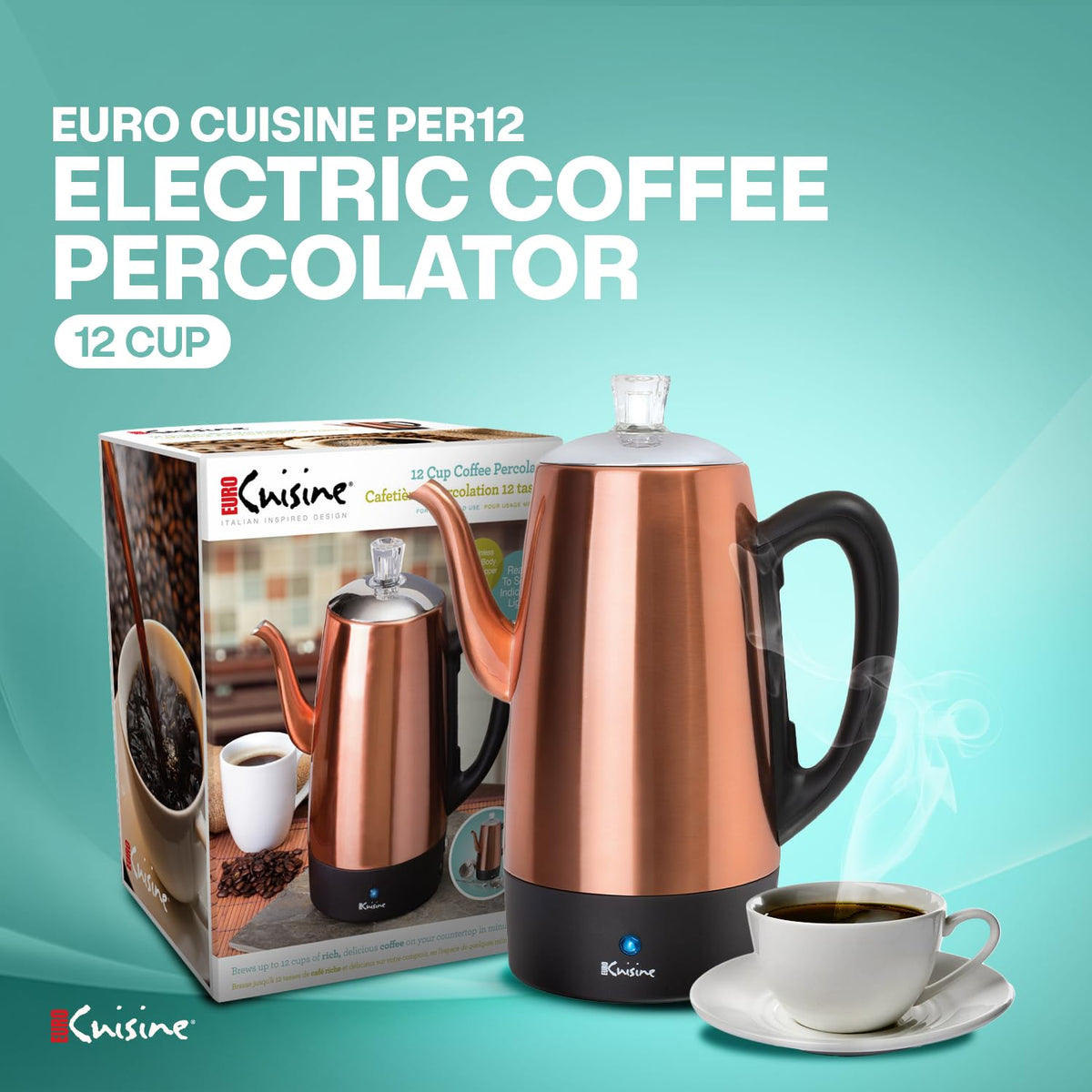 Euro Cuisine PER12 dripless gooseneck spout provides precise, mess-free pours.