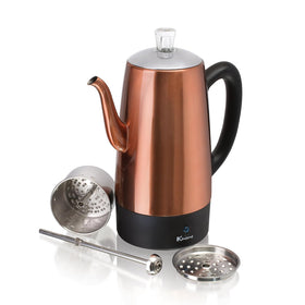Euro Cuisine PER12 stainless-steel percolator with copper finish for bold coffee at home.