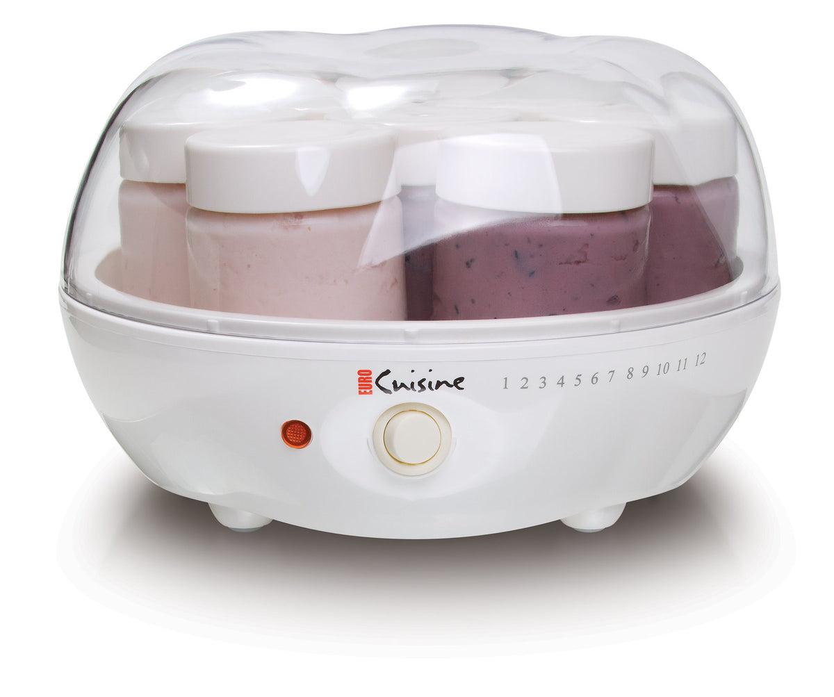 Euro Cuisine YM80 yogurt maker on counter for fresh, probiotic-rich yogurt at home.
