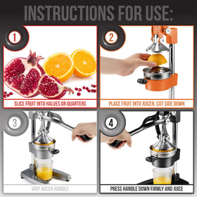 Eurolux extra-large citrus press ideal for pomegranates, lemons, and more.
