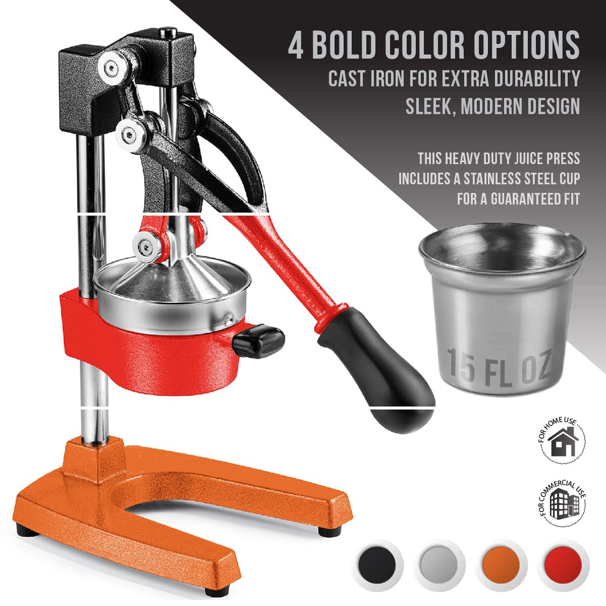 Eurolux juicer squeezing orange halves for fresh, vibrant juice in seconds.