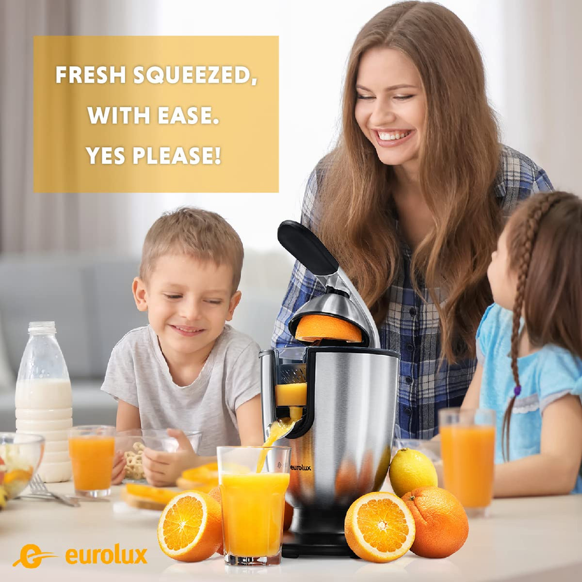 Eurolux juicer in morning ritual context for fresh juice anytime.
