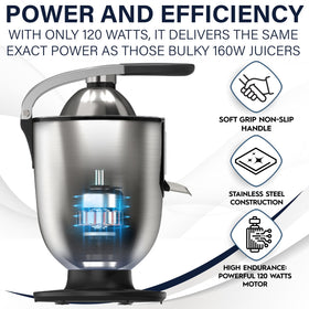 Eurolux juicer one-touch start button enables effortless morning juicing.