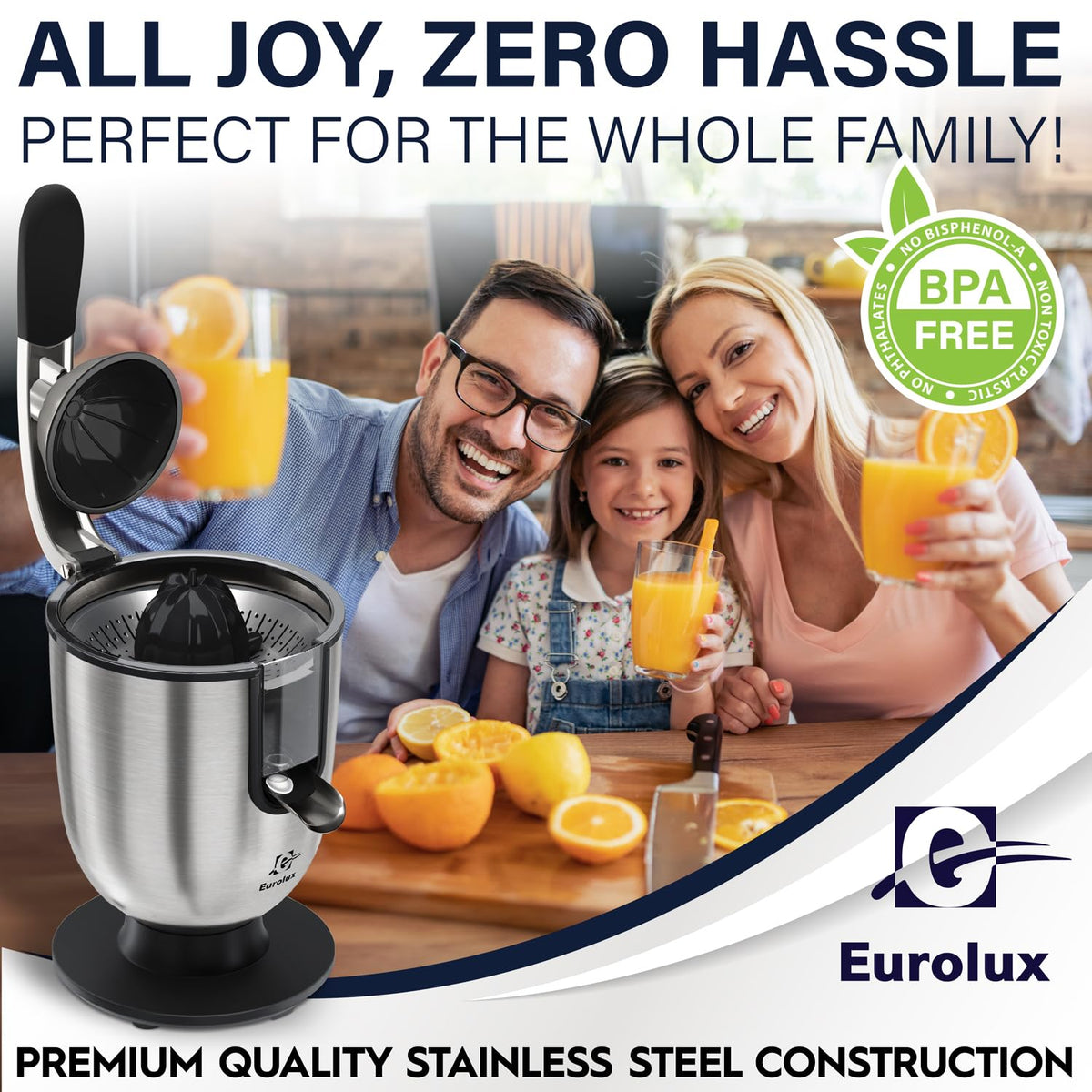 Eurolux juicer pulp control dial lets you adjust juice texture.