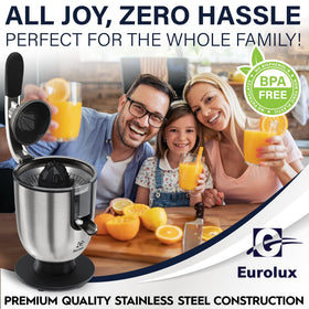 Eurolux juicer pulp control dial lets you adjust juice texture.