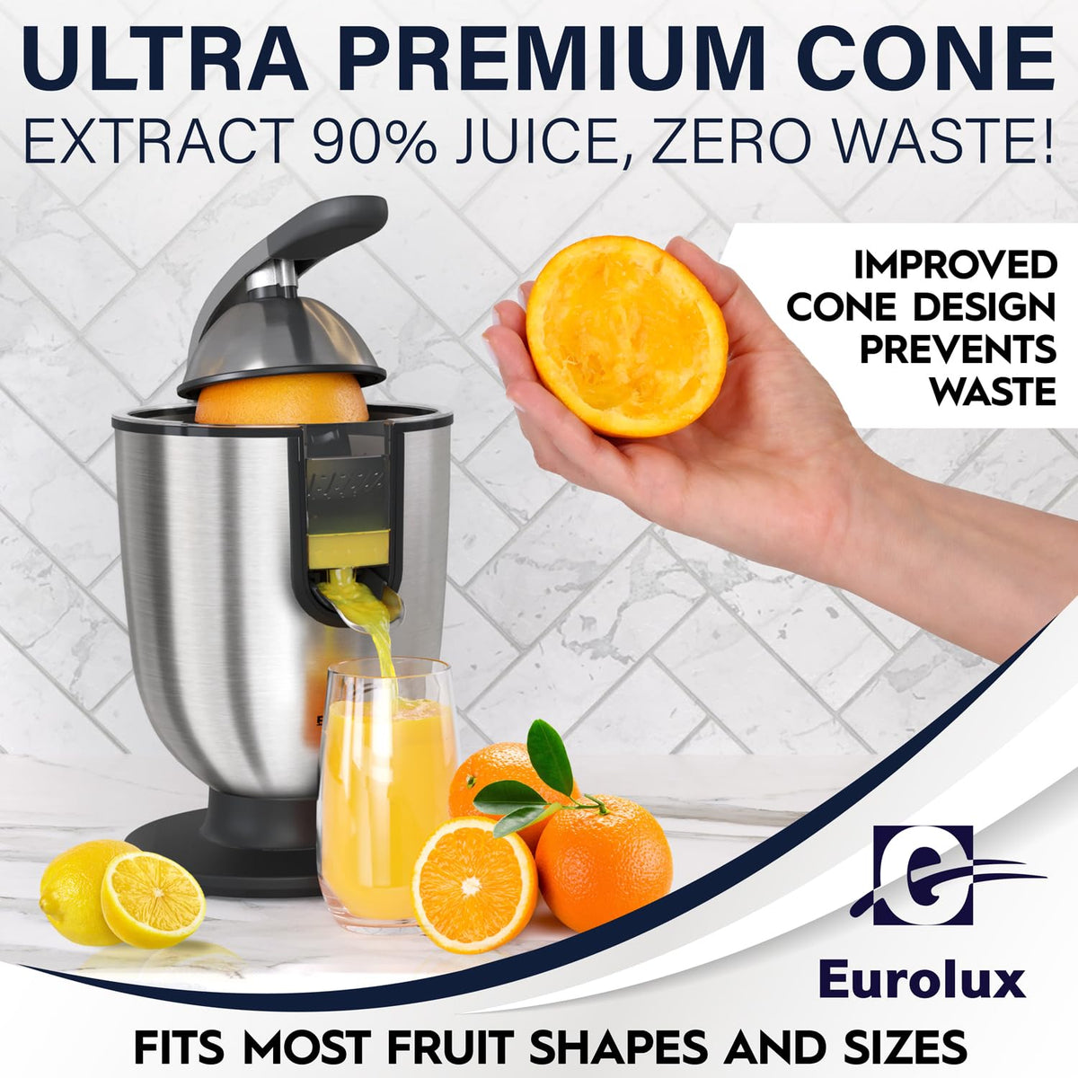Eurolux juicer stainless steel body elevates kitchen aesthetics and durability.