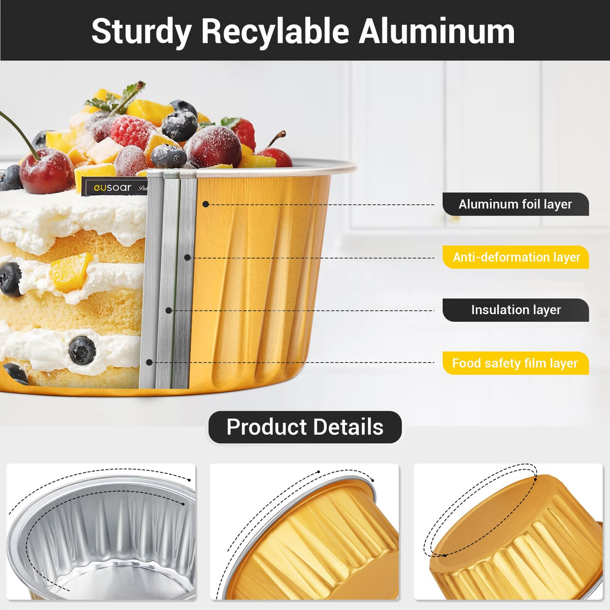 EUSOAR aluminium foil ramekins with smooth surface for even heating