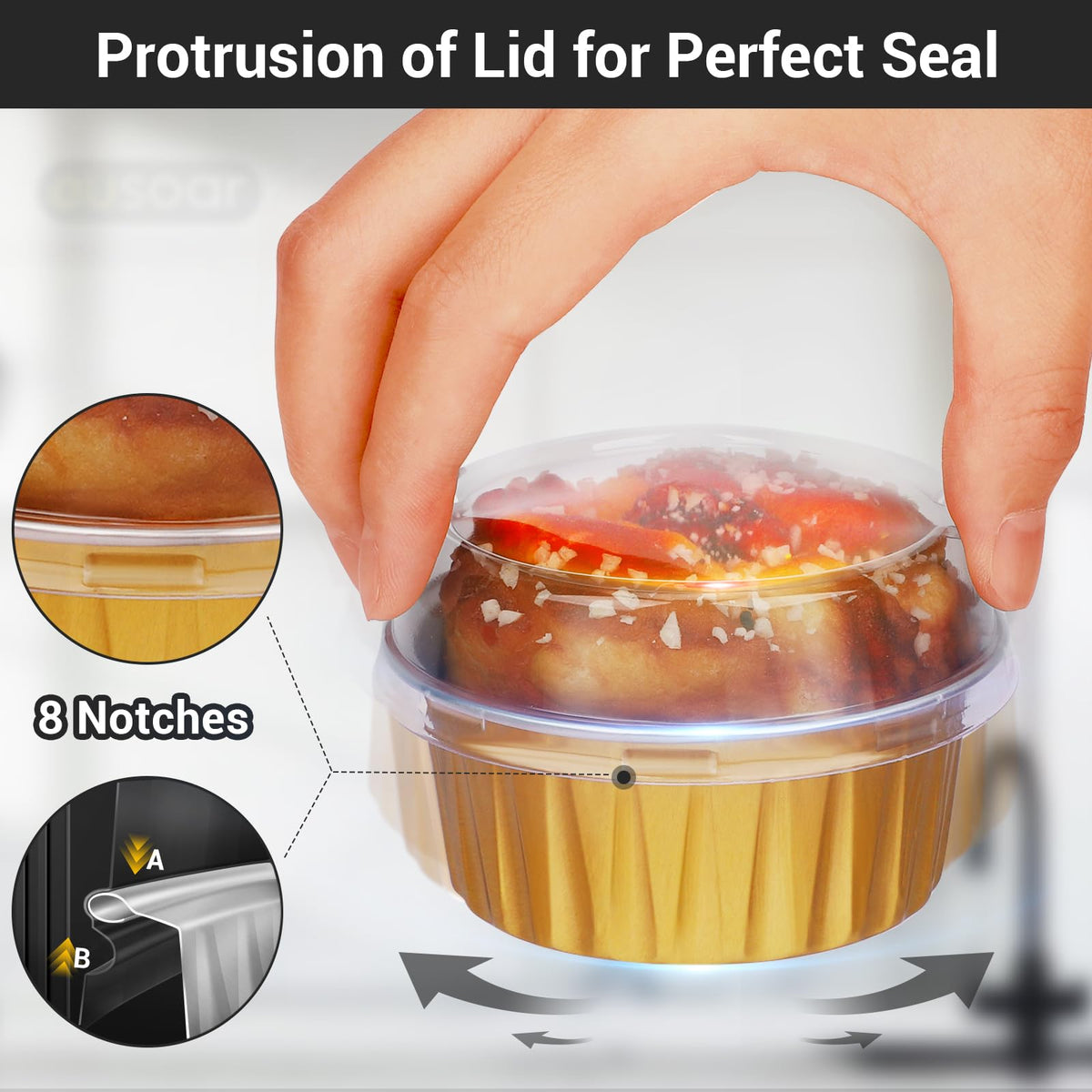 EUSOAR ramekins with clear lids sealed for freshness during transport