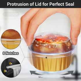 EUSOAR ramekins with clear lids sealed for freshness during transport