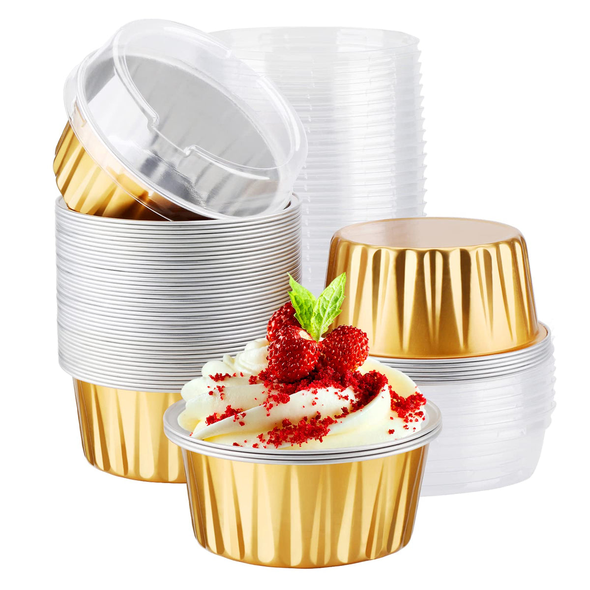 EUSOAR gold disposable ramekins 5oz set for easy single-serve desserts and gifts