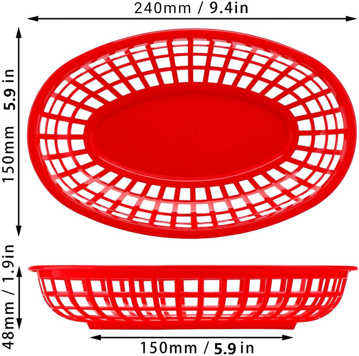 EUSOAR red oval basket showing burger and fries setup