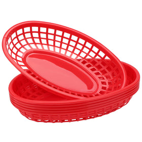 EUSOAR red oval plastic basket ready for burgers and fries in casual dining