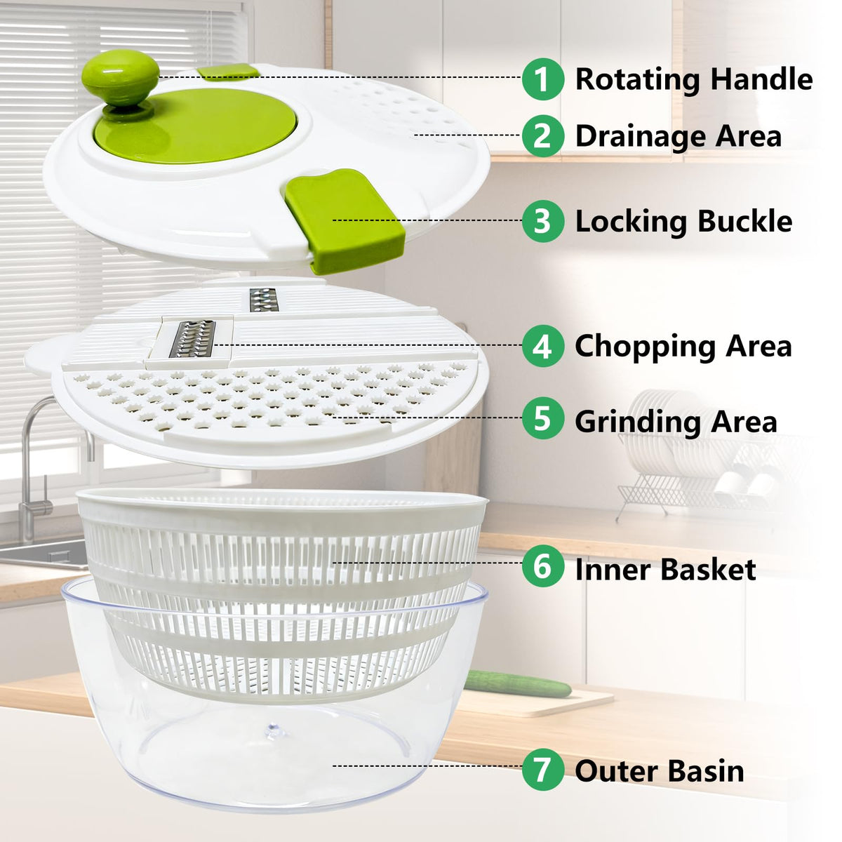 Eutopic Salad Spinner Large storage-assembly fits neatly in your cabinet