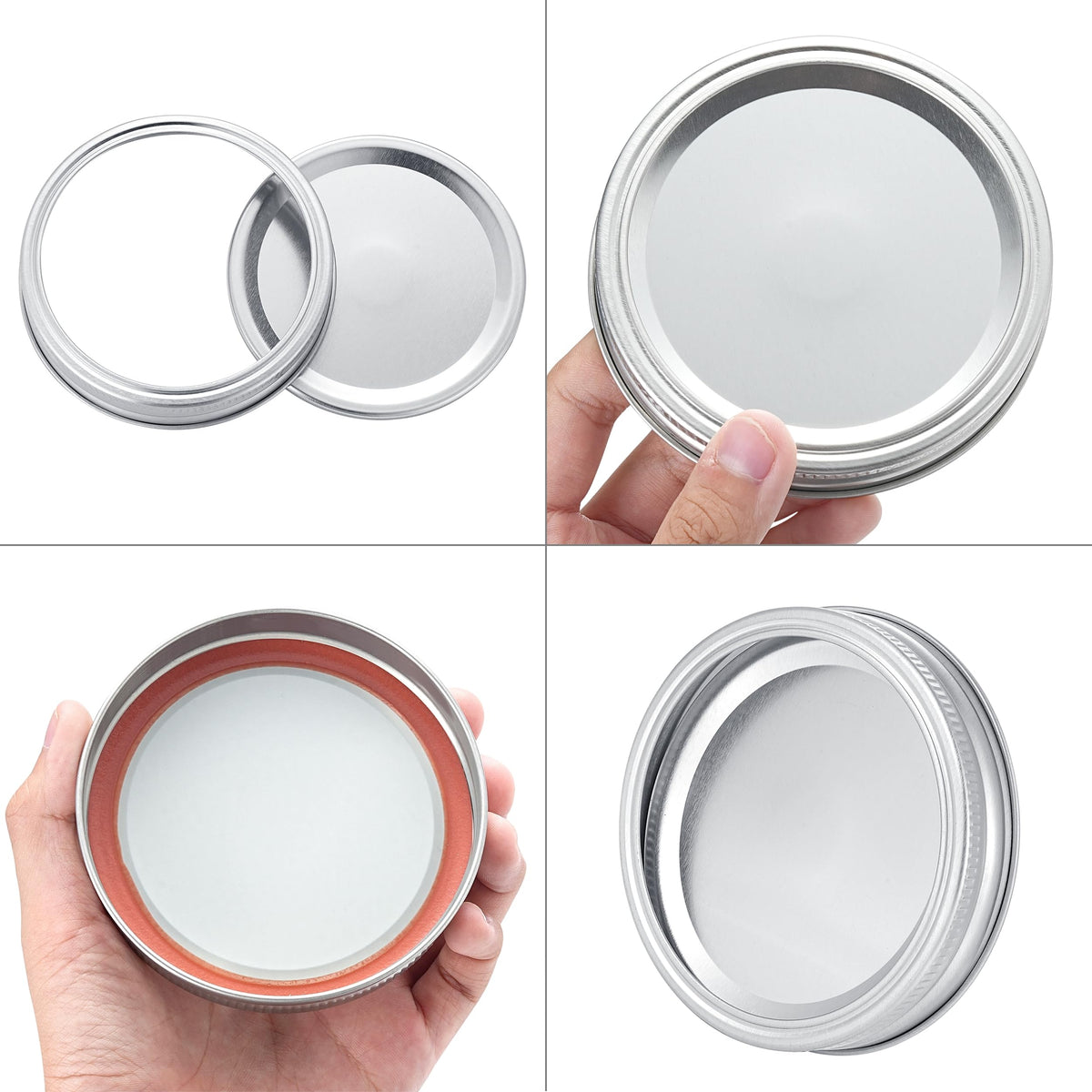 EvaHab flat lids with sealing compound create airtight seals during canning.