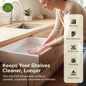 EVALAND drawer liner is non-adhesive and reusable.