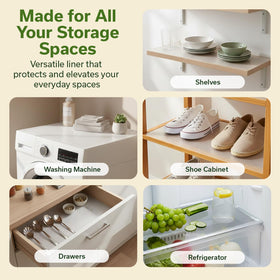 Evaland liner atop pantry shelf; waterproof barrier protects from spills and stains