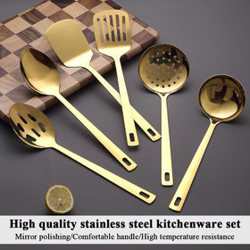 Evanda Gold ladle featuring heat-resistant handle for safe serving