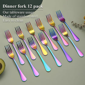 Evanda Rainbow mirror-polish stainless steel forks add shine to salads and desserts.