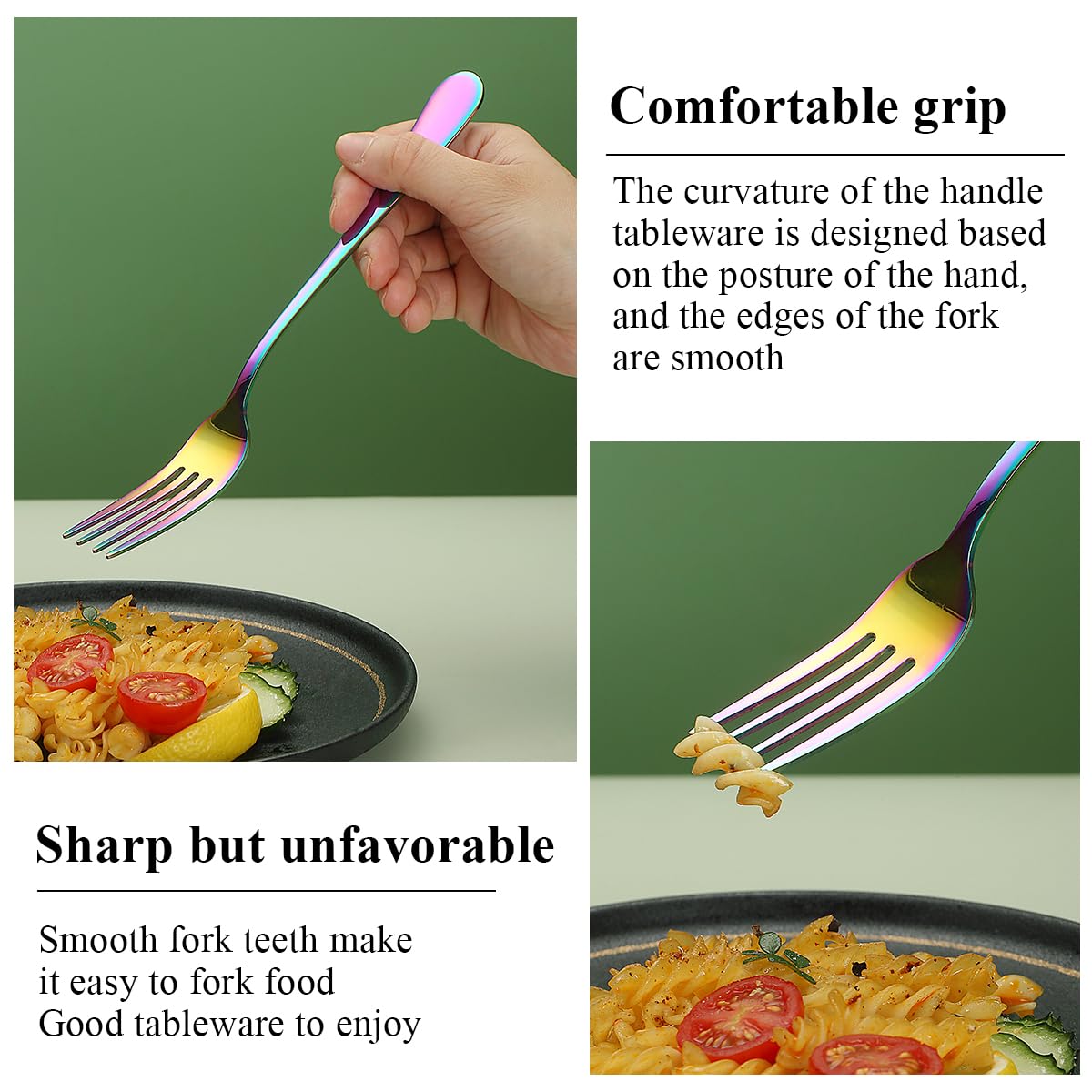 Evanda Rainbow pasta and salad forks, ideal for pasta, salads, and light bites.
