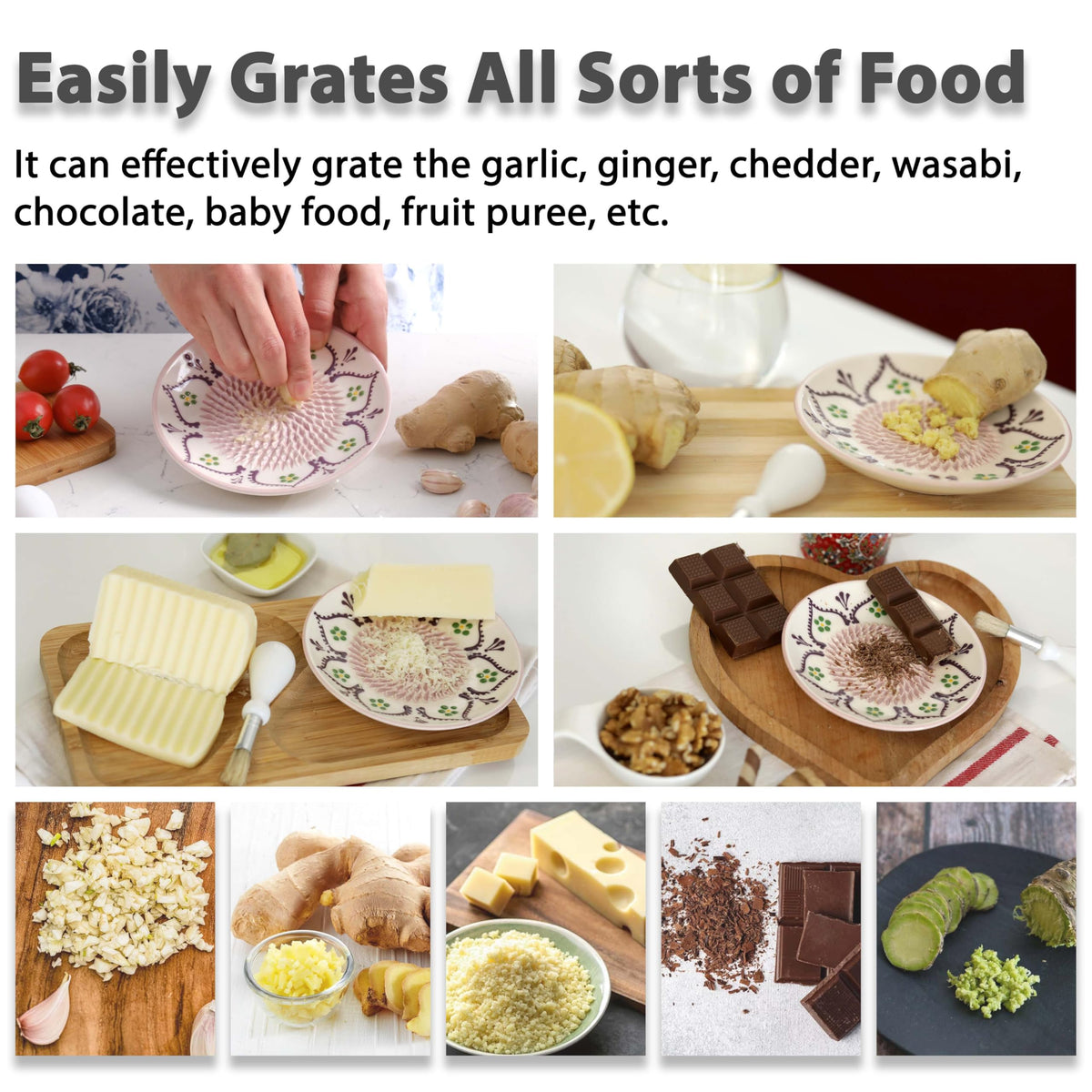 Gourmet-friendly EVANILIFE ceramic plate for grating ginger cheese and more