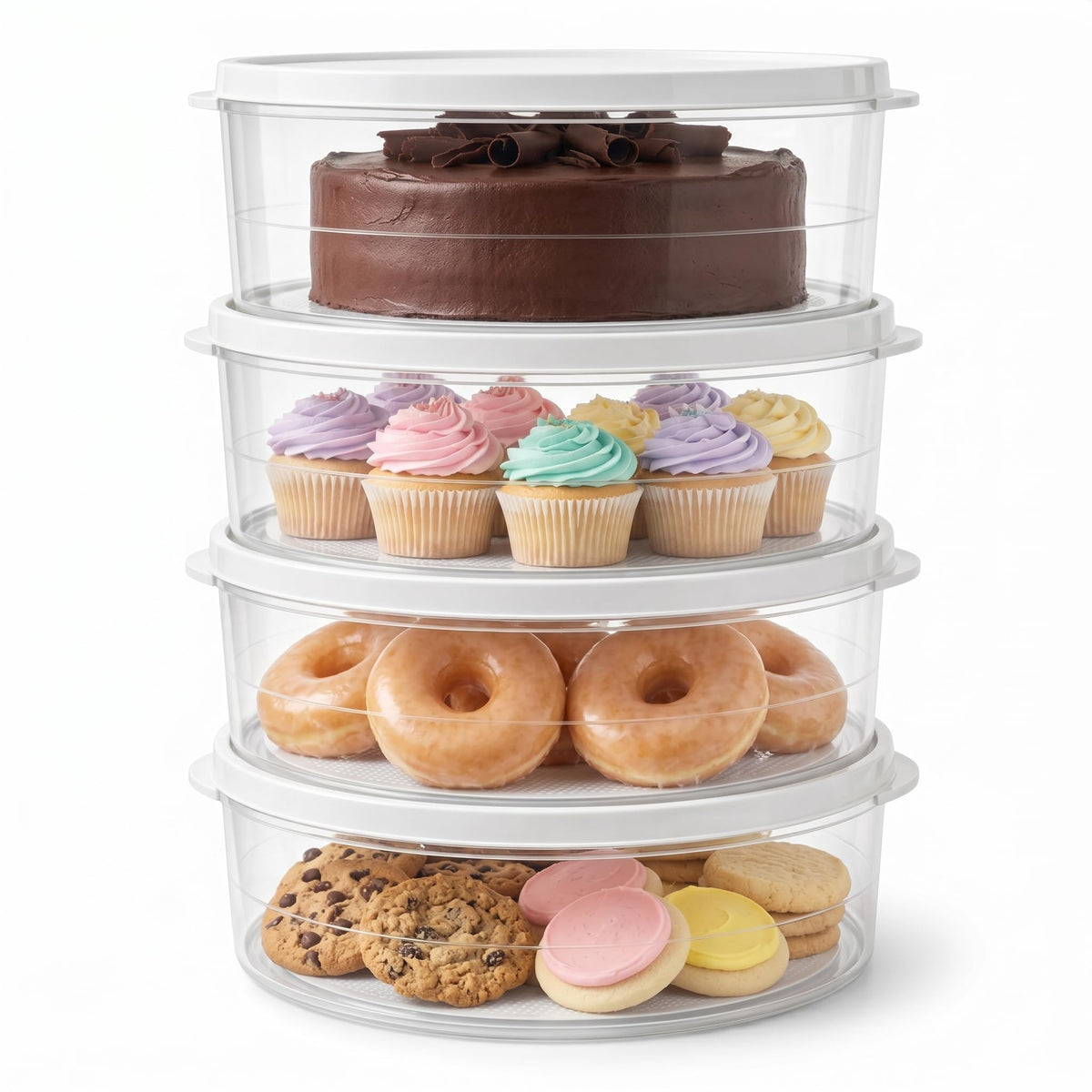 Evelots 4-pack 10-inch pie cover providing airtight protection for travel-friendly desserts.