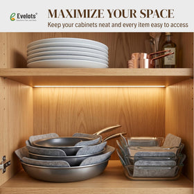 Thick gray Evelots felt protectors cushion dishes during stacking.
