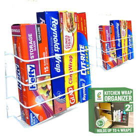 Evelots kitchen wrap organizer 2-pack mounted on a cabinet door for easy wrap access.